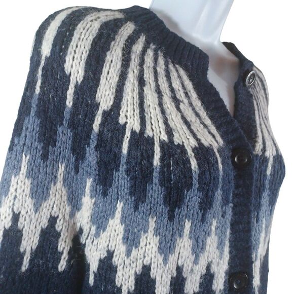 Abercrombie & Fitch M Fair Isle Cardigan Sweater Nordic Blue White Wool Blend - Picture 4 of 8